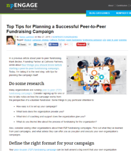 http://npengage.com/nonprofit-fundraising/top-tips-for-planning-a-successful-peer-to-peer-fundraising-campaign/